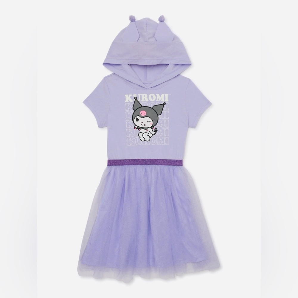 Girls’ Sanrio Kuromi Hooded Lavender Tulle Cosplay Character Dress with Ears